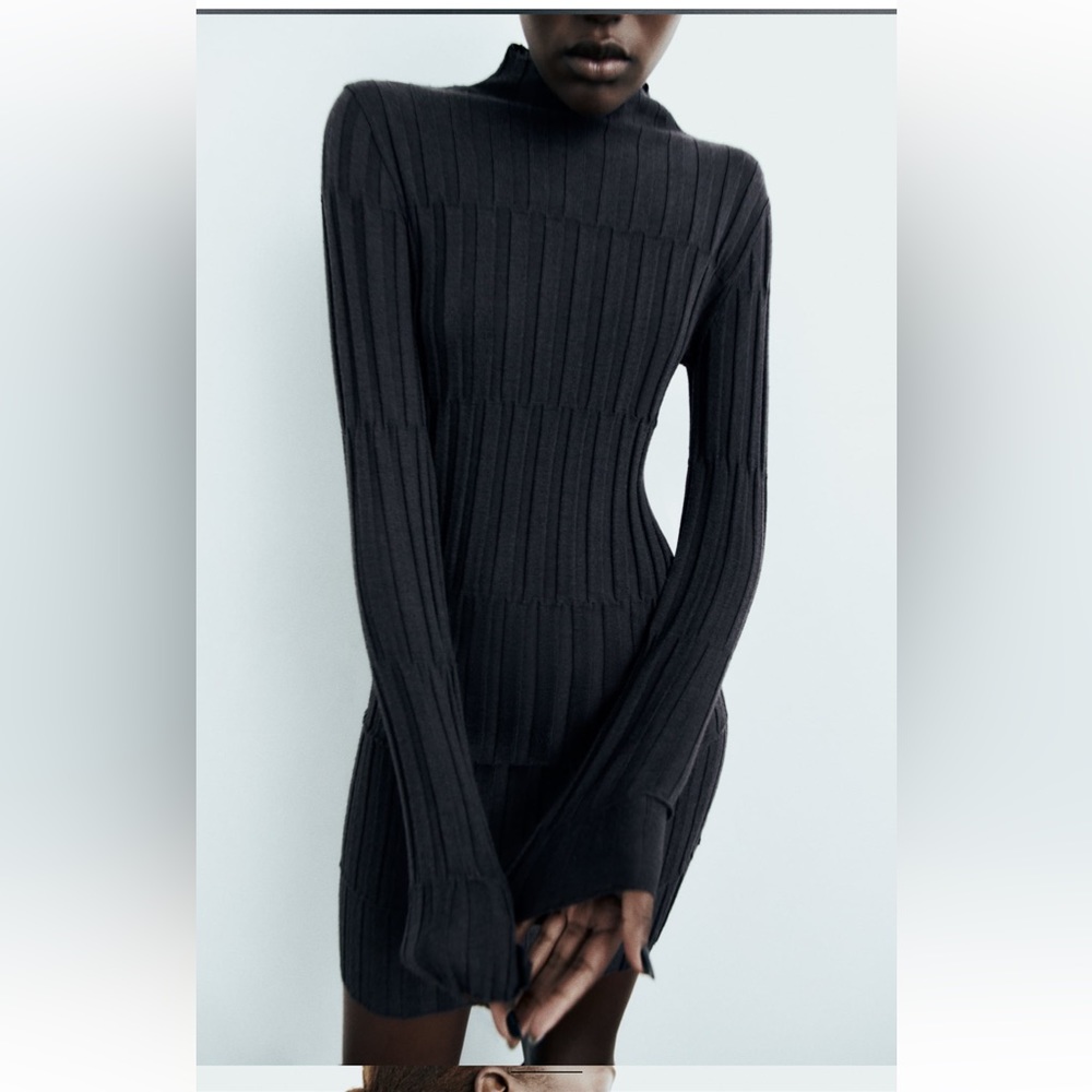 Zara Mock Neck Ribbed Knit Dress